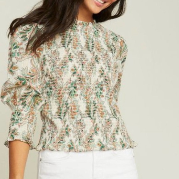 Veronica Beard Tops - Veronica Beard Shirt Womens 12 Paisley Smocked Long Sleeve Peasant Boho Blouse